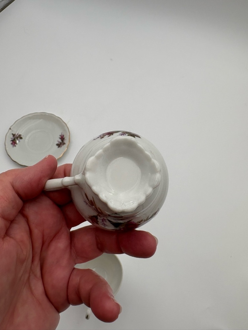 Vintage Floral Porcelain Tea Cup, Saucer, and Cake Plate Set - Picture 13 of 16